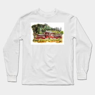 Japanese Temple ❤ Watercolor Sketch Art Style Long Sleeve T-Shirt